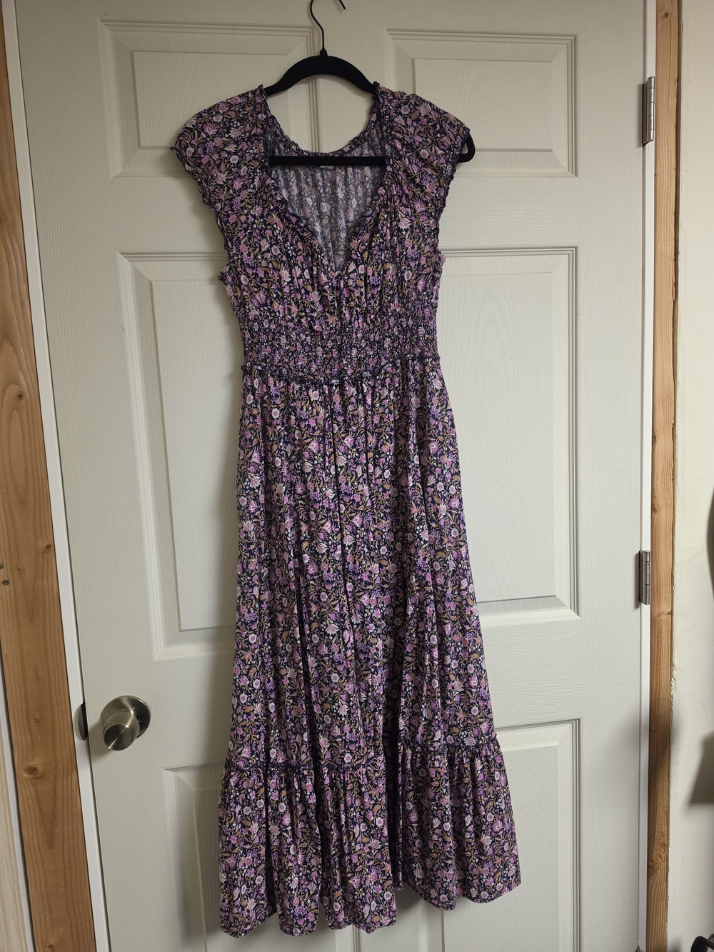 Old Navy Purple Floral Smocked Maxi Dress With Pockets